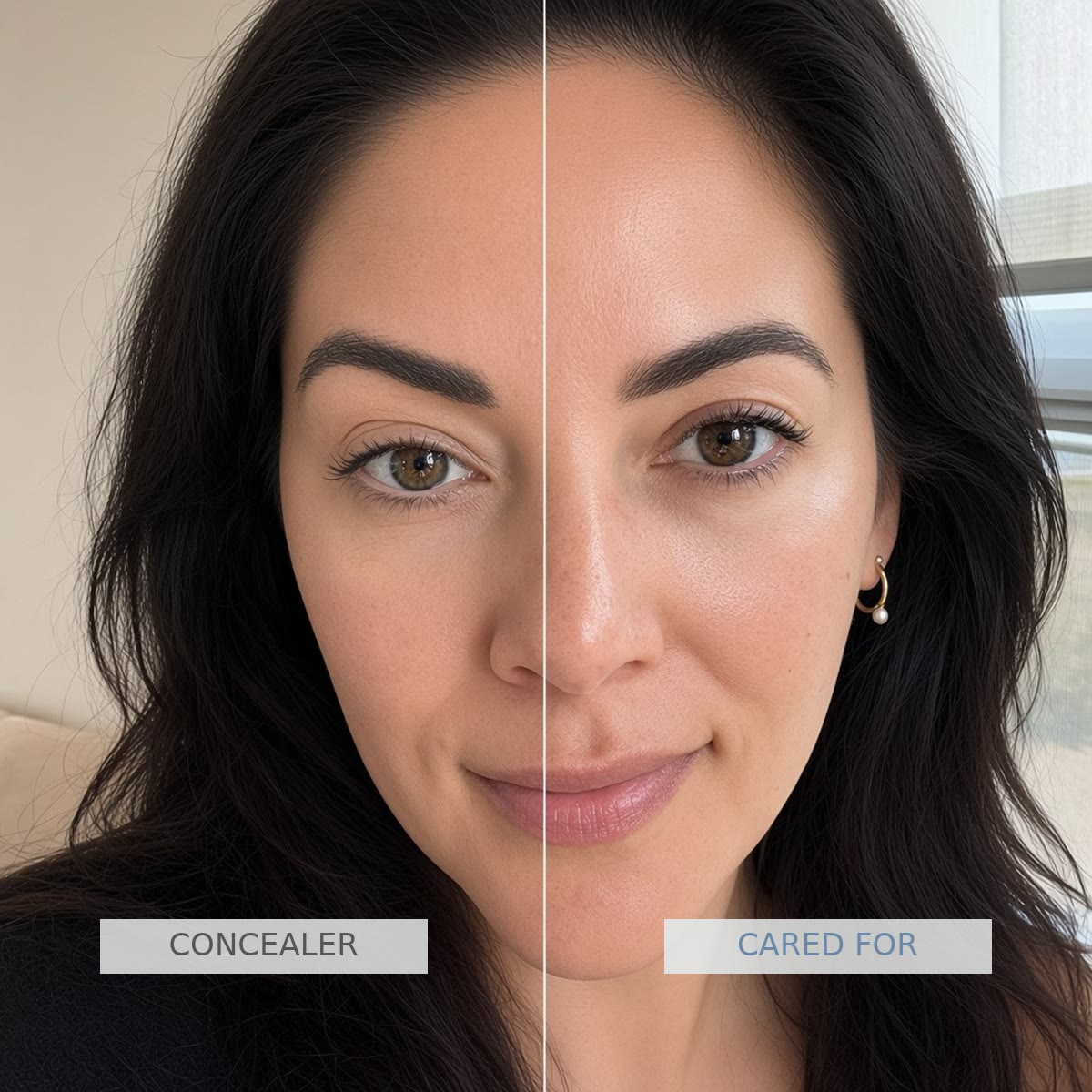 Under-eye area with concealer vs. cared for